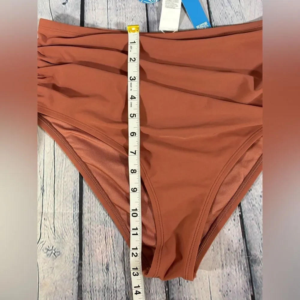NWT Cupshe Floral Brown and White Bikini Top and Solid Bottom Beach Swimsuit 0X